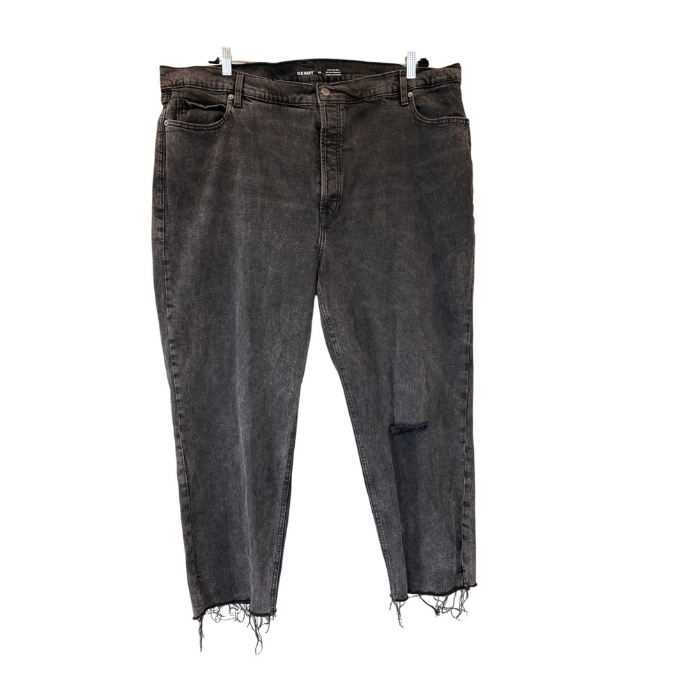 Old Navy Sky-Hi Straight Extra High Rise Distressed Jeans Washed Black 26 Plus